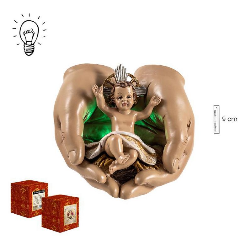 Nio Jess en manos con luz - Figura devocional de 10 cm.