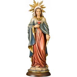Sagrado Corazón de María con aureola - Imagen en talla de madera - Medidas: a elegir