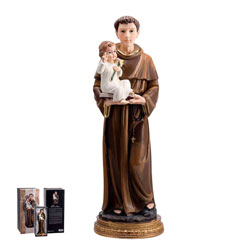 Imagen de San Antonio de Padua con el Niño Jesús en resina de poliéster de 30 cm
