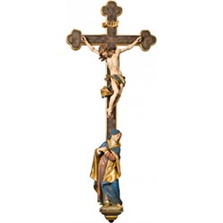 Referencia: 6041. Cristo barroco en cruz con Mara en talla de madera de val Gardena