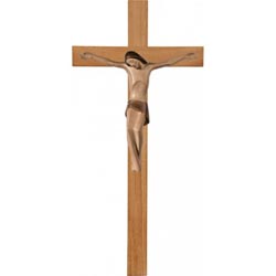 Referencia: 6000BE. Cristo roma en cruz de roble simple ancha en talla de madera de val Gardena