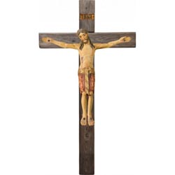 Referencia: 6016A. Cristo románico en cruz madera vieja en talla de madera de val Gardena