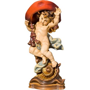 Referencia: 6055S. Ángel cardenal en pedestal en talla de madera de val Gardena