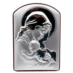 Icono Virgen con Nio en plata de ley sobre m...