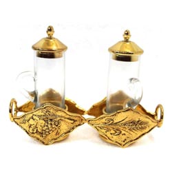 Vinajeras para celebración en metal dorado - Latón con baño de oro y cristal.