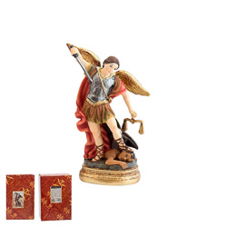 Imagen del Arcángel San Miguel con balanza en resina de poliéster de 13 cm