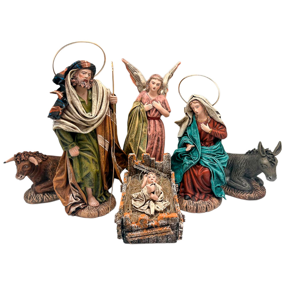 Nacimiento hebreo de 6 piezas - barro y tela natural.