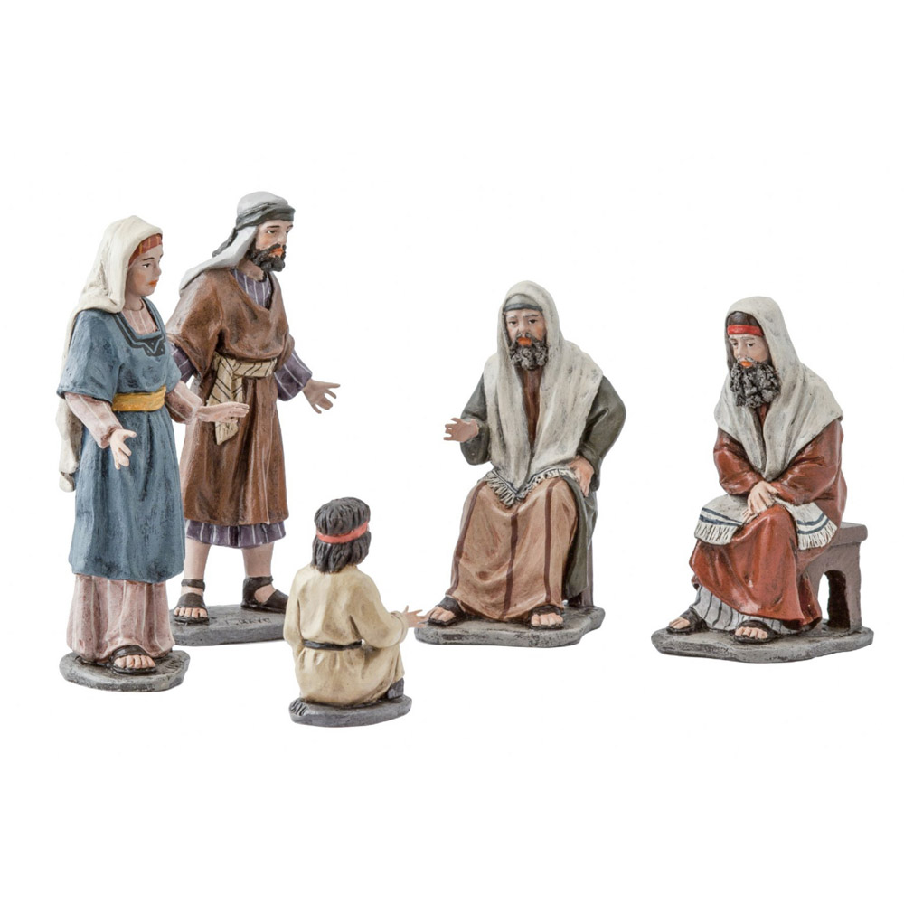 Jess entre los doctores en el templo - Grupo de barro policromado