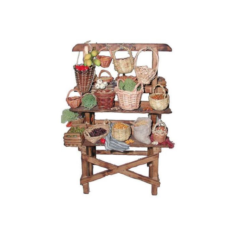 Puesto de frutas y verduras con cestas - Complemento artesanal para belenes