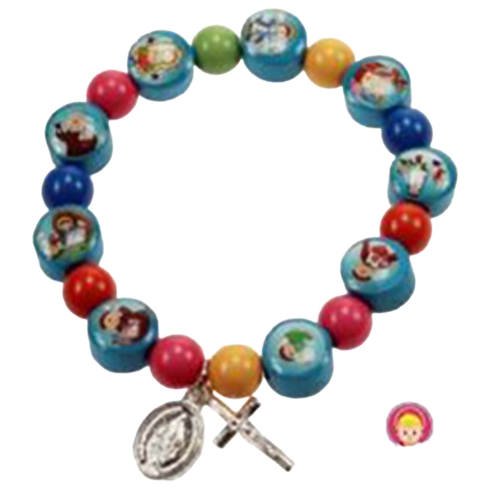 Pulsera Infantil de Madera Multicolor con Imgenes Religiosas