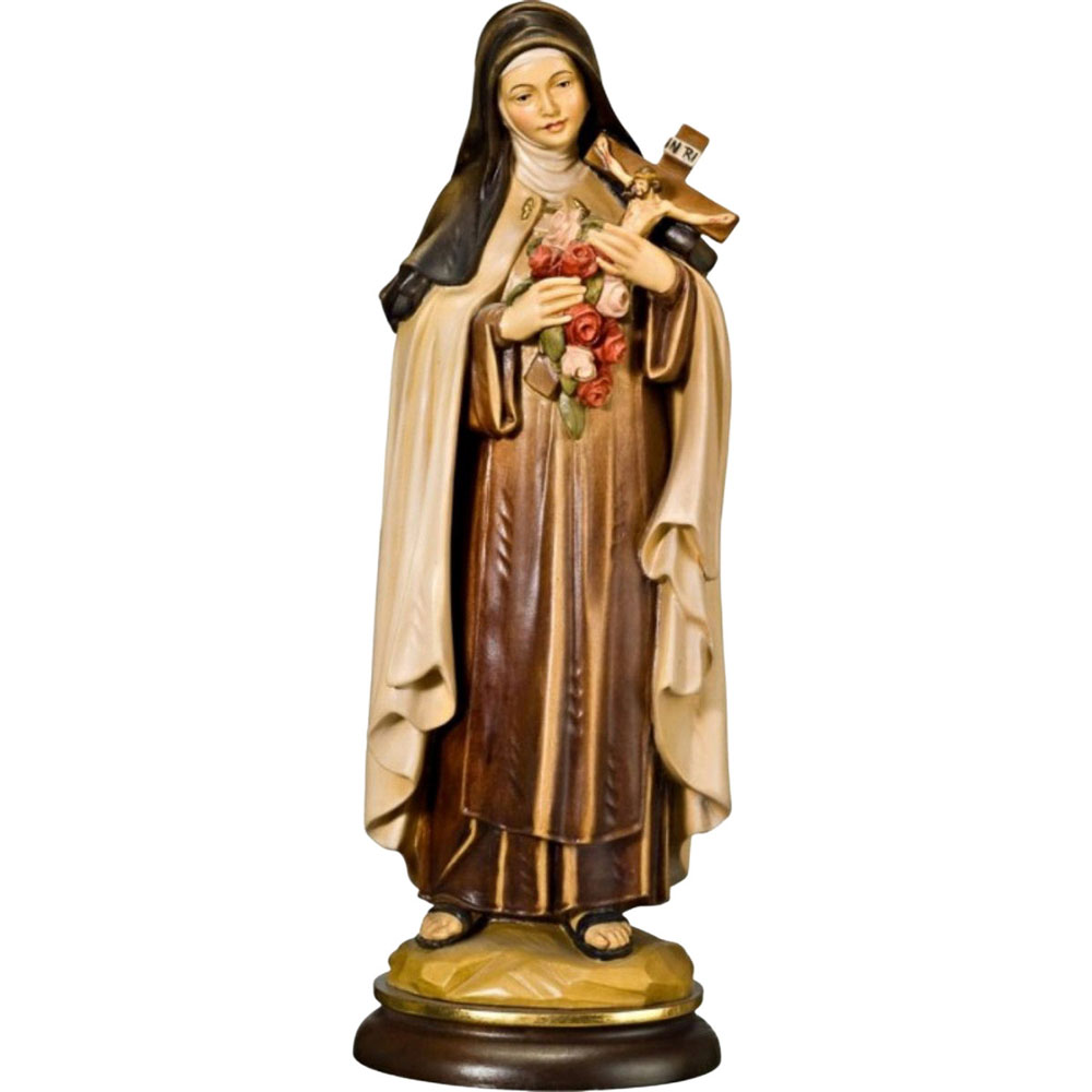 Imagen de Santa Teresita del Ni�o Jes�s (rosas + cruz) en talla de madera