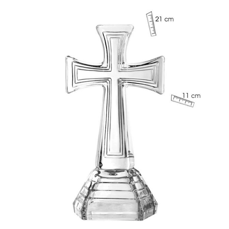 Cruz de cristal decorativa con base - 21 cm