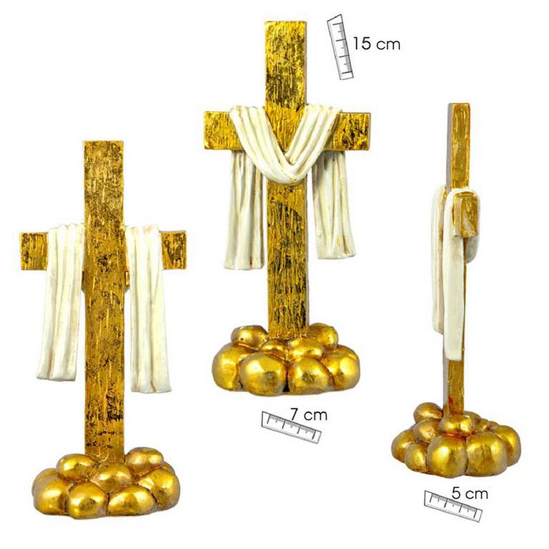 Cruz dorada en peana con pa�o - 15 cm