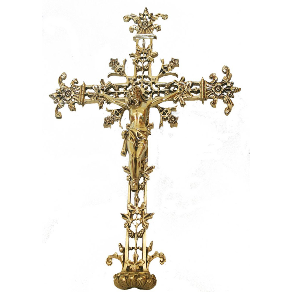 Cruz parroquial calada con motivos florales y varal grande - Orfebres Espaoles