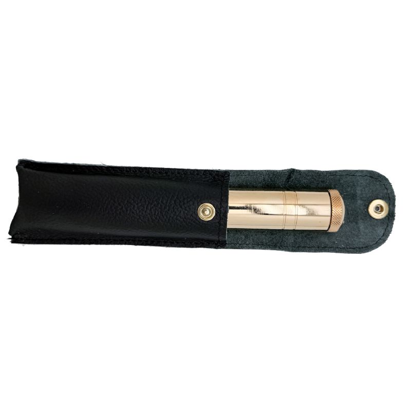 Estuche de piel con hisopo dorado - Altura 14 cm