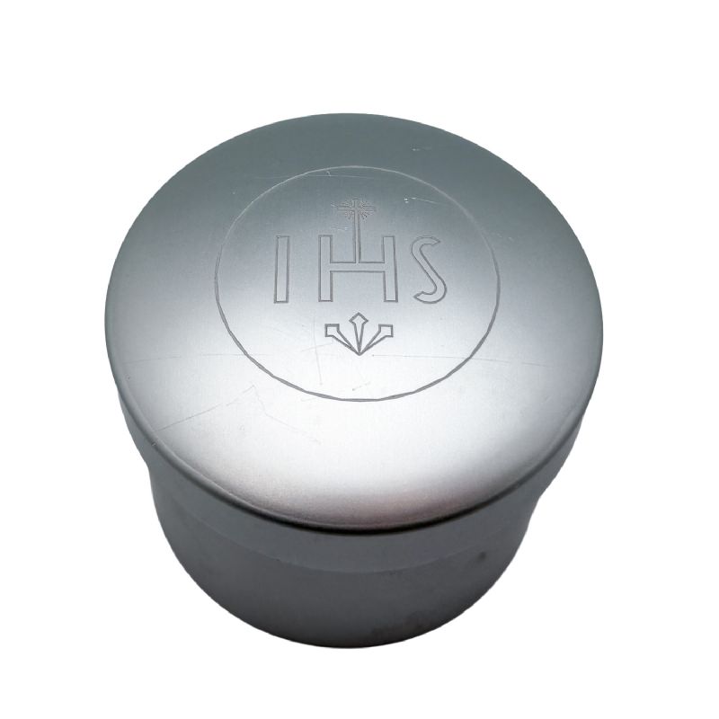 Caja para formas en aluminio con grabado IHS - Di�metro 10 cm