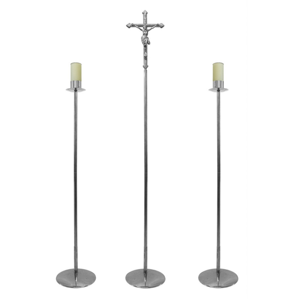 Cruz procesional astil plateada de 205 cm desmontable con base - Orfebres Italianos