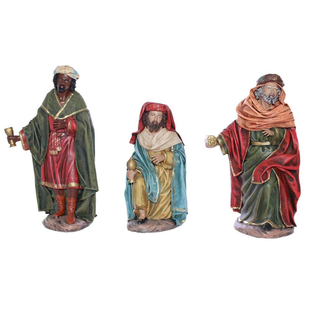 Reyes Magos adorando - Barro y tela natural (10 cm).