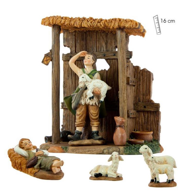 Set de 2 pastores con ovejas y cabaa en resina - Otras Marcas - 16 cm