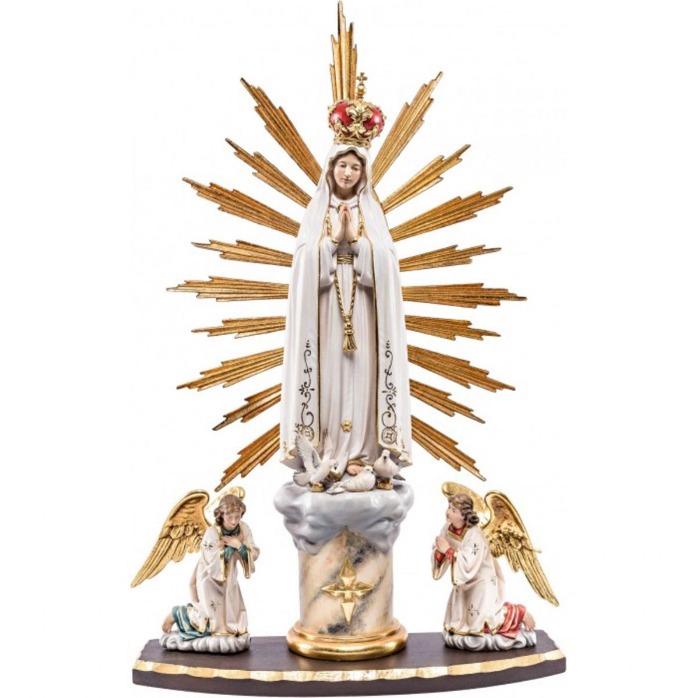 Nuestra Seora de Ftima con corona y palomas - Altar casero - Imagen en talla de madera