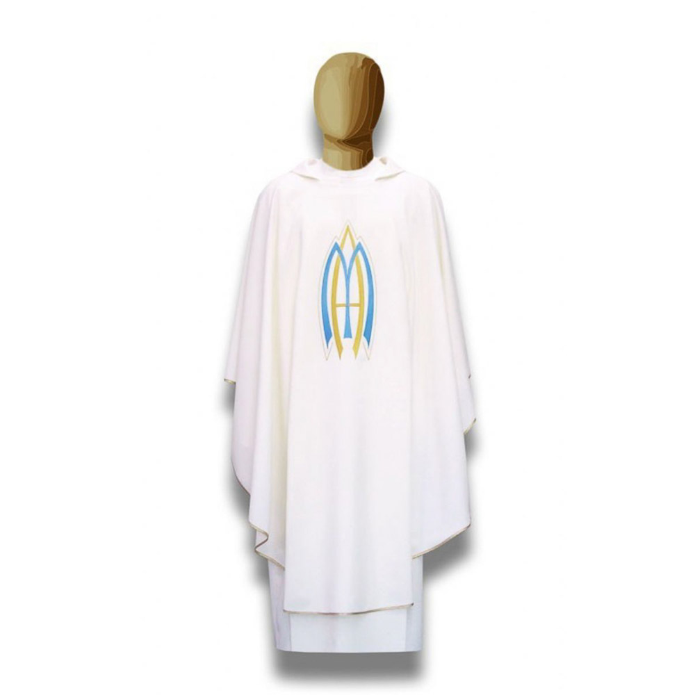Casulla italiana en poli�ster con s�mbolo mariano
