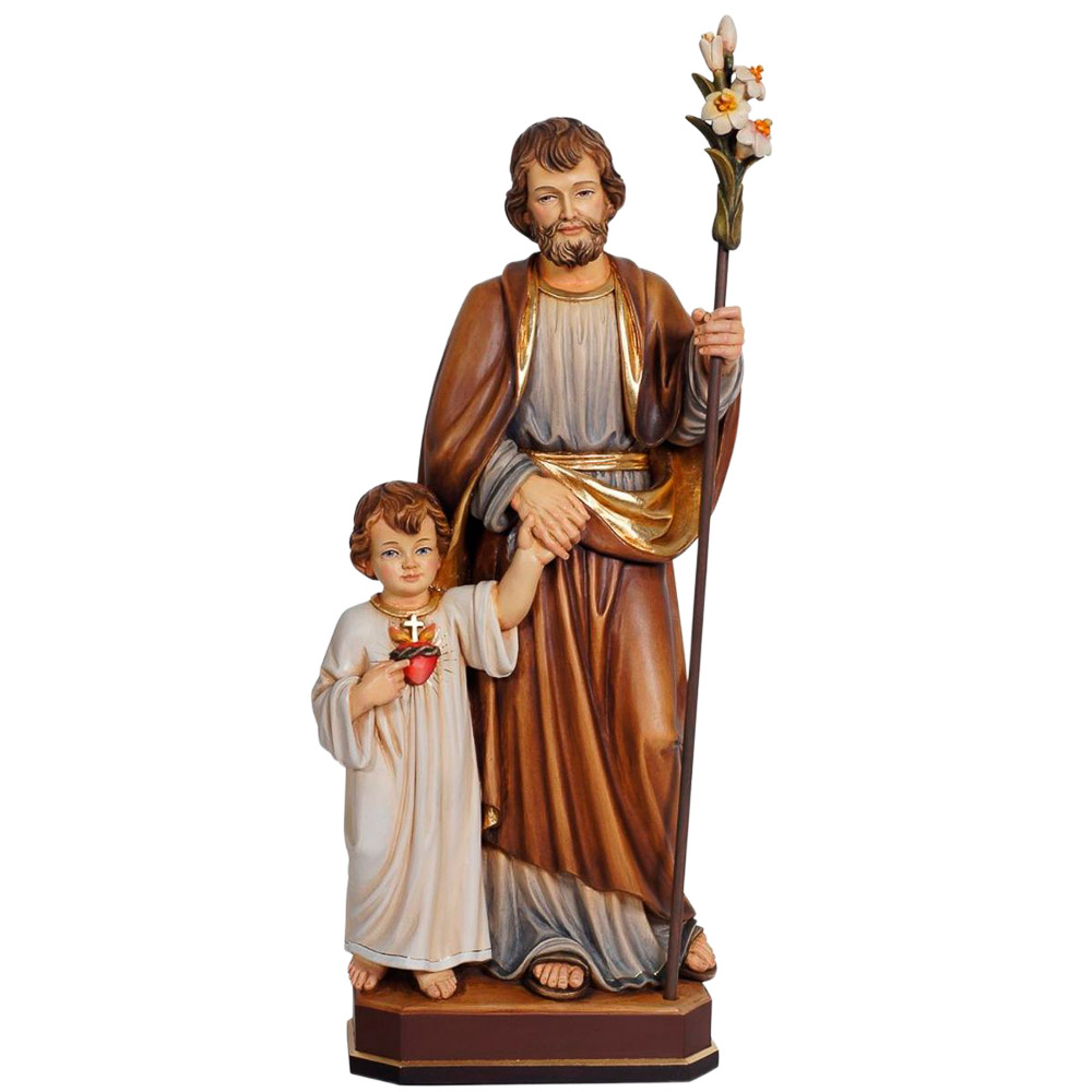 Imagen de San Jos� con el Ni�o en talla de madera de Val Gardena