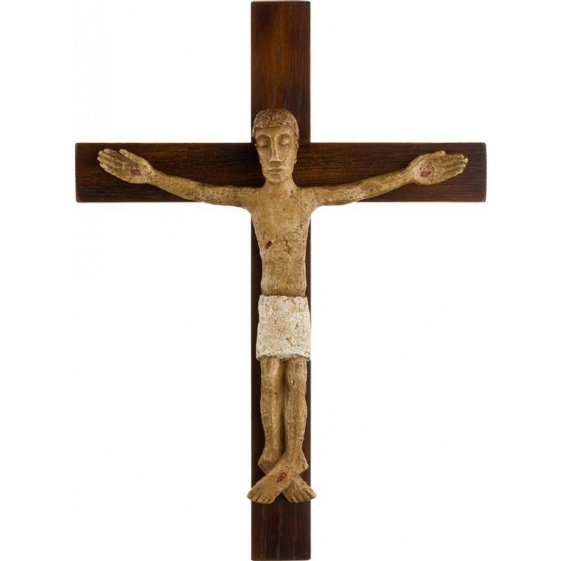 Crucifijo de Beln en cruz de madera - Monasterio de Bethlem - 33,5 cm