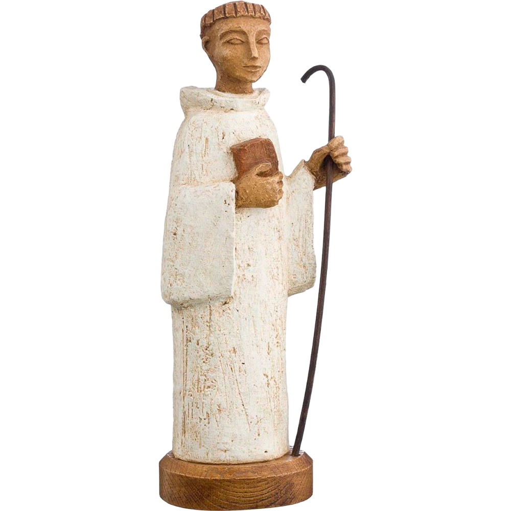 Imagen de San Bernardo en piedra de dolomita blanca de 24 cm