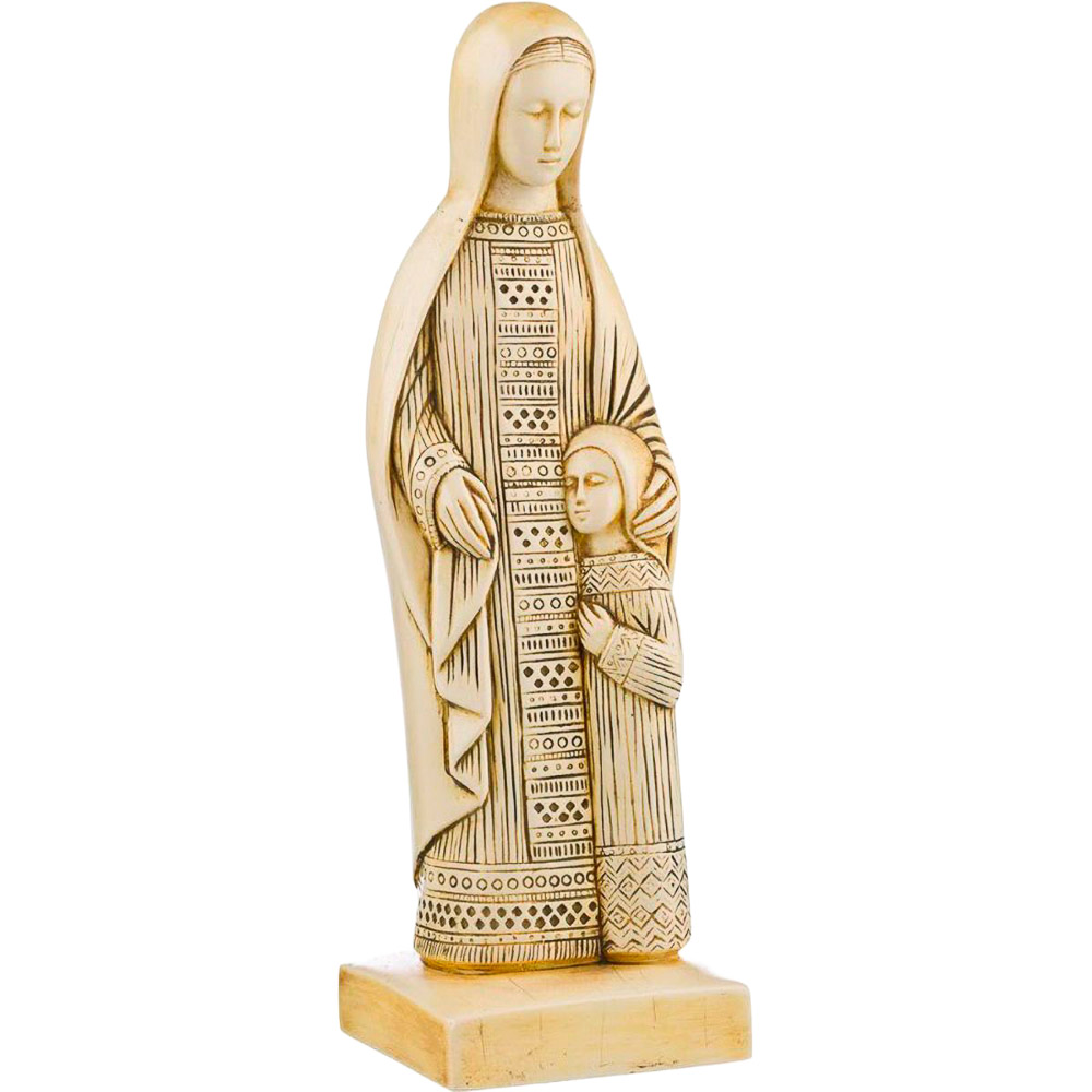 Imagen de Santa Ana y la Madre de Dios nia en piedra de dolomita con acabado ivorina de 22 cm