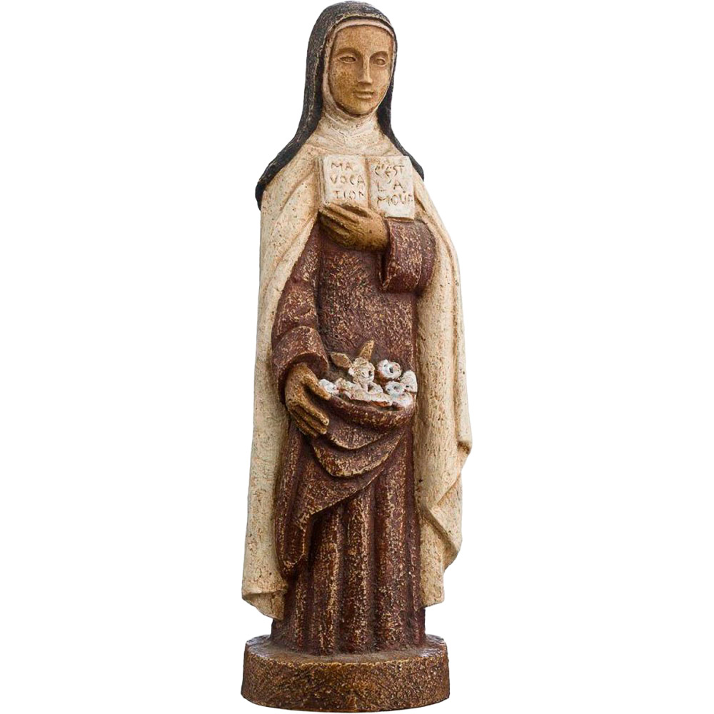 Imagen de Santa Teresa del Ni�o Jes�s en piedra de dolomita marr�n de 24 cm