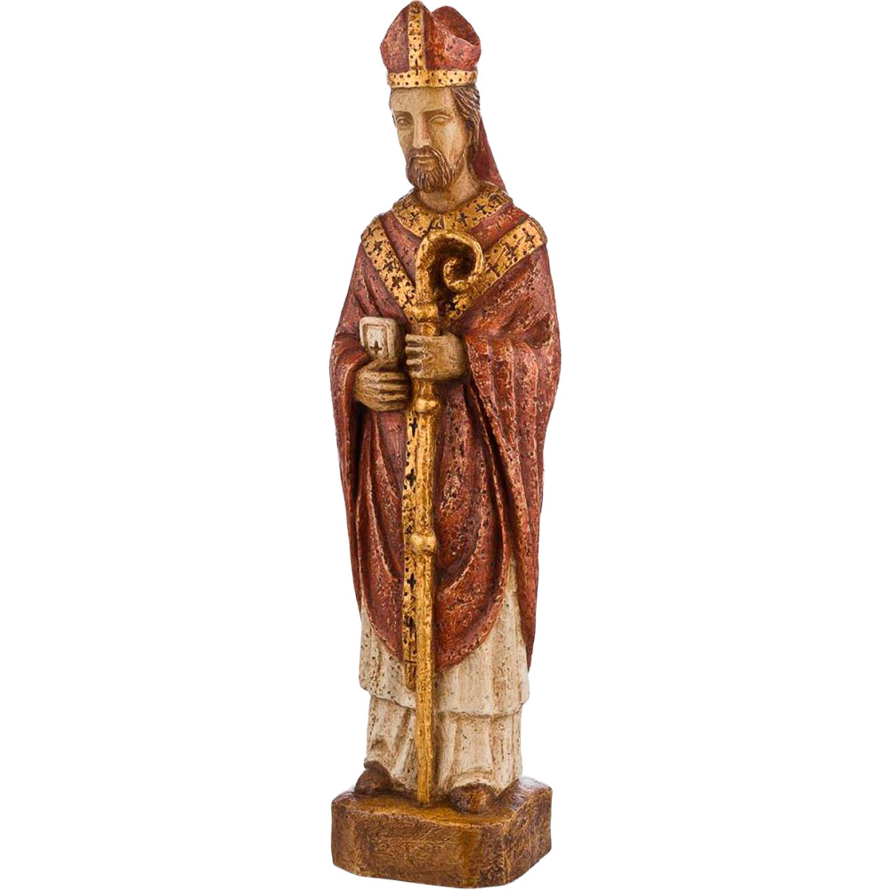 Imagen de Santo Obispo en piedra de dolomita blanco/rojo de 32 cm