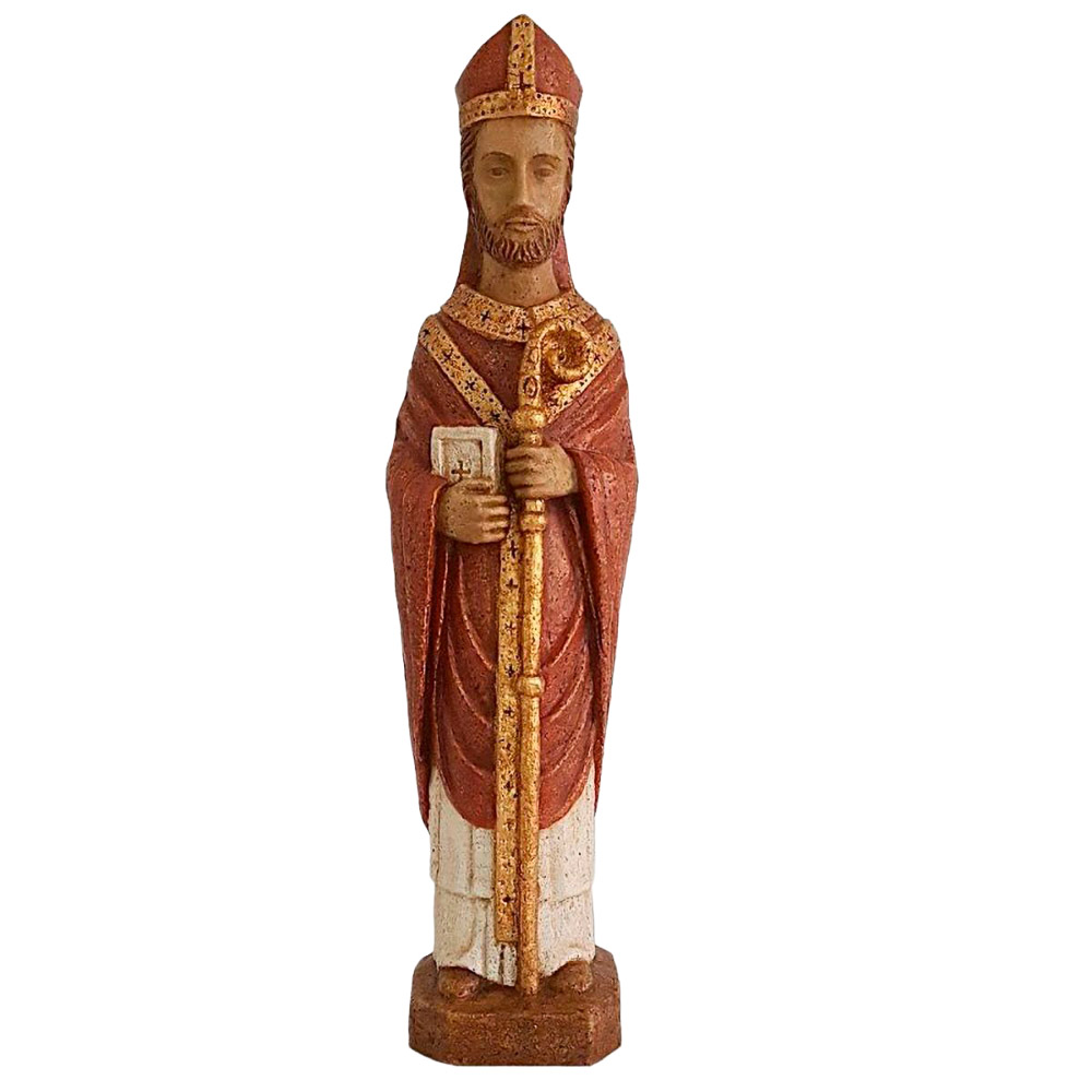 Imagen de Santo Obispo en piedra de dolomita blanco/rojo de 51 cm
