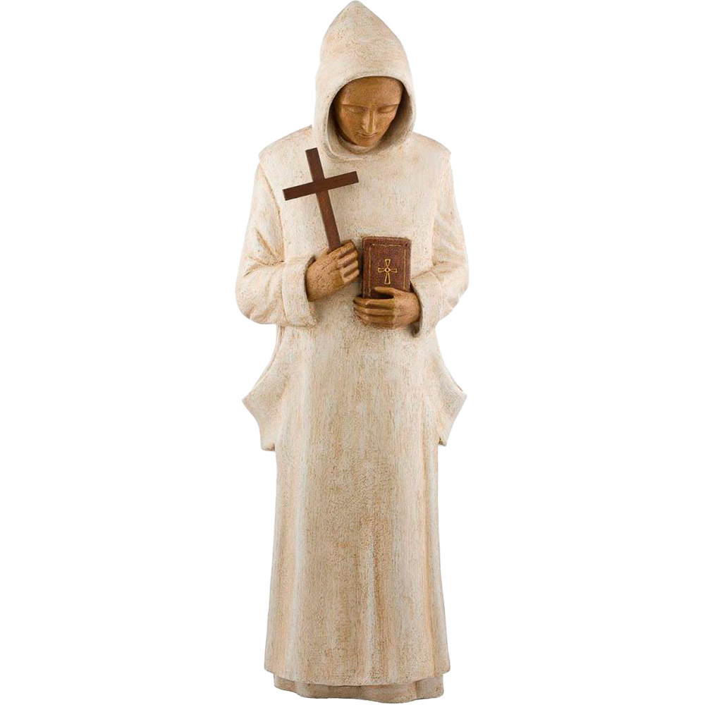 Imagen de San Bruno en piedra de dolomita blanca de 82 cm