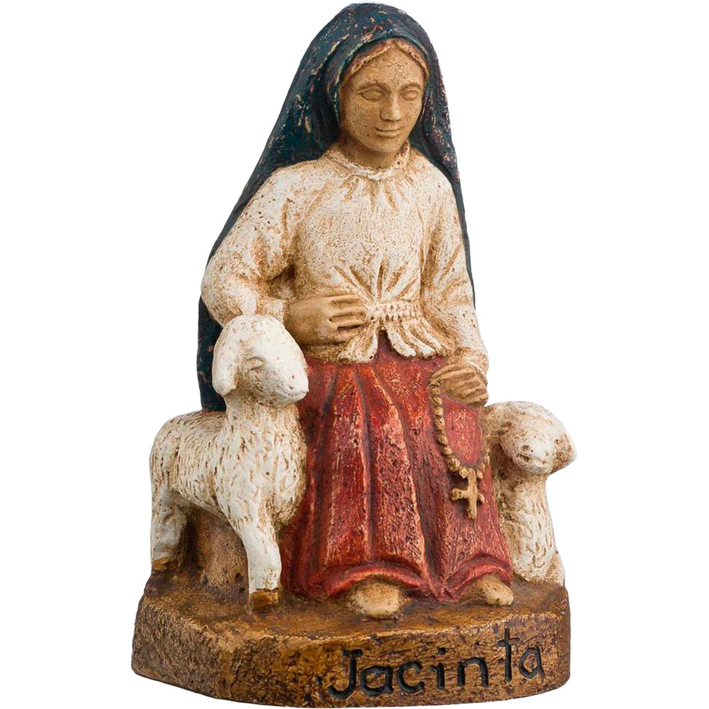 Imagen de Jacinta de F�tima (sentada) en piedra de dolomita rojo/blanco de 13,5 cm