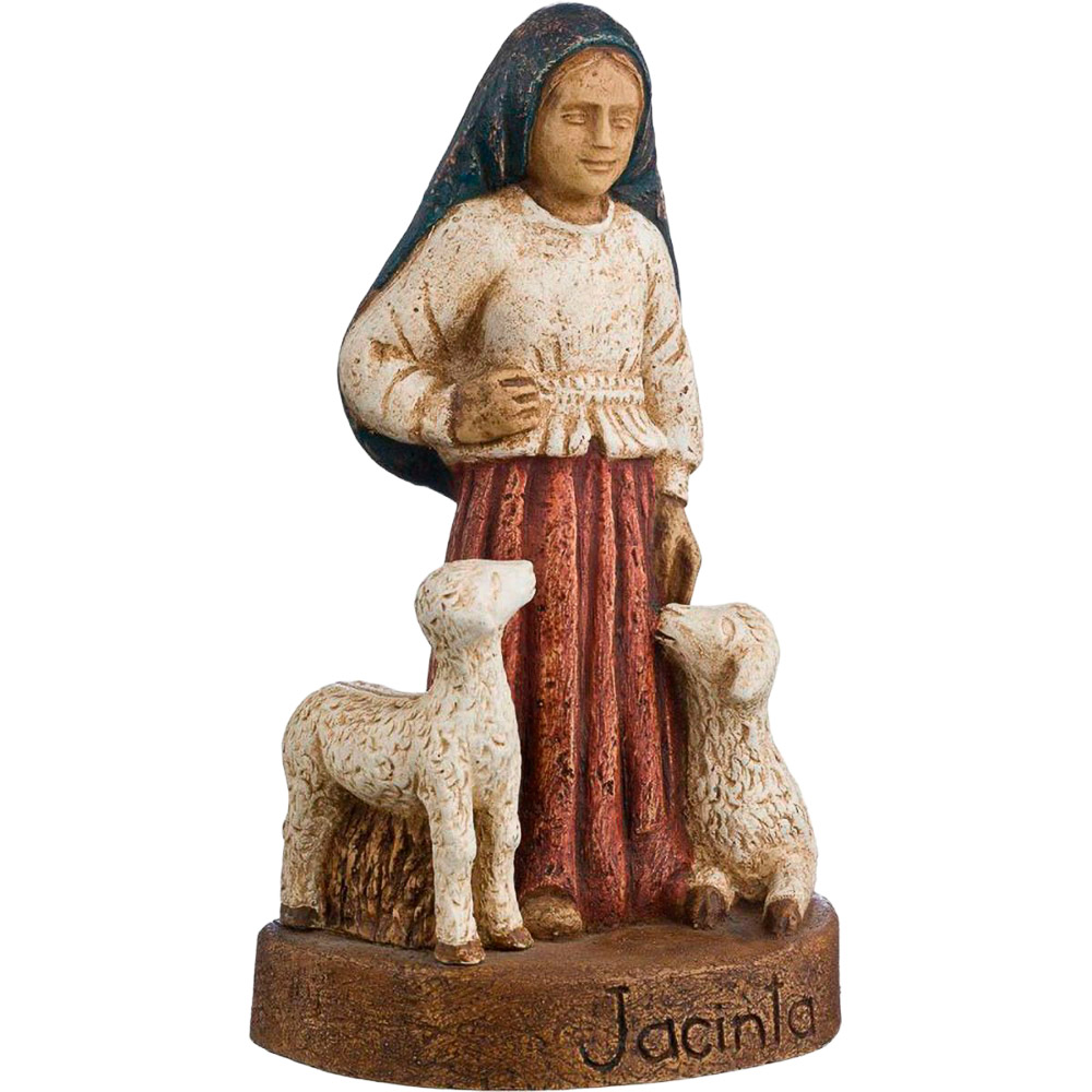 Imagen de Jacinta de F�tima (de pie) en piedra de dolomita rojo/blanco de 17 cm