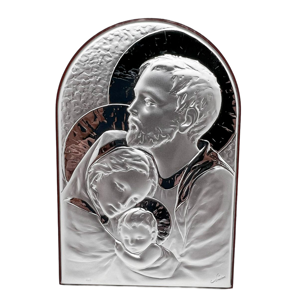 Icono Sagrada Familia en plata de ley sobre madera