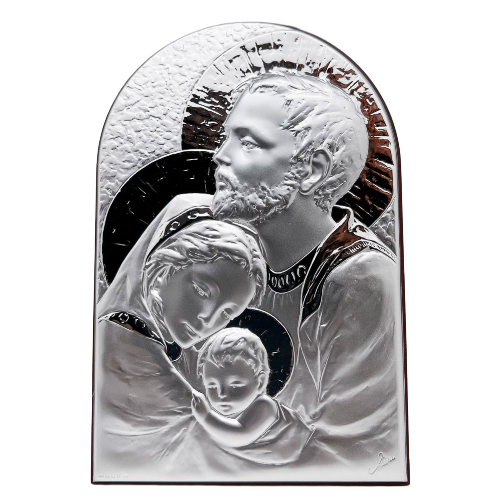 Icono Sagrada Familia en plata de ley sobre madera
