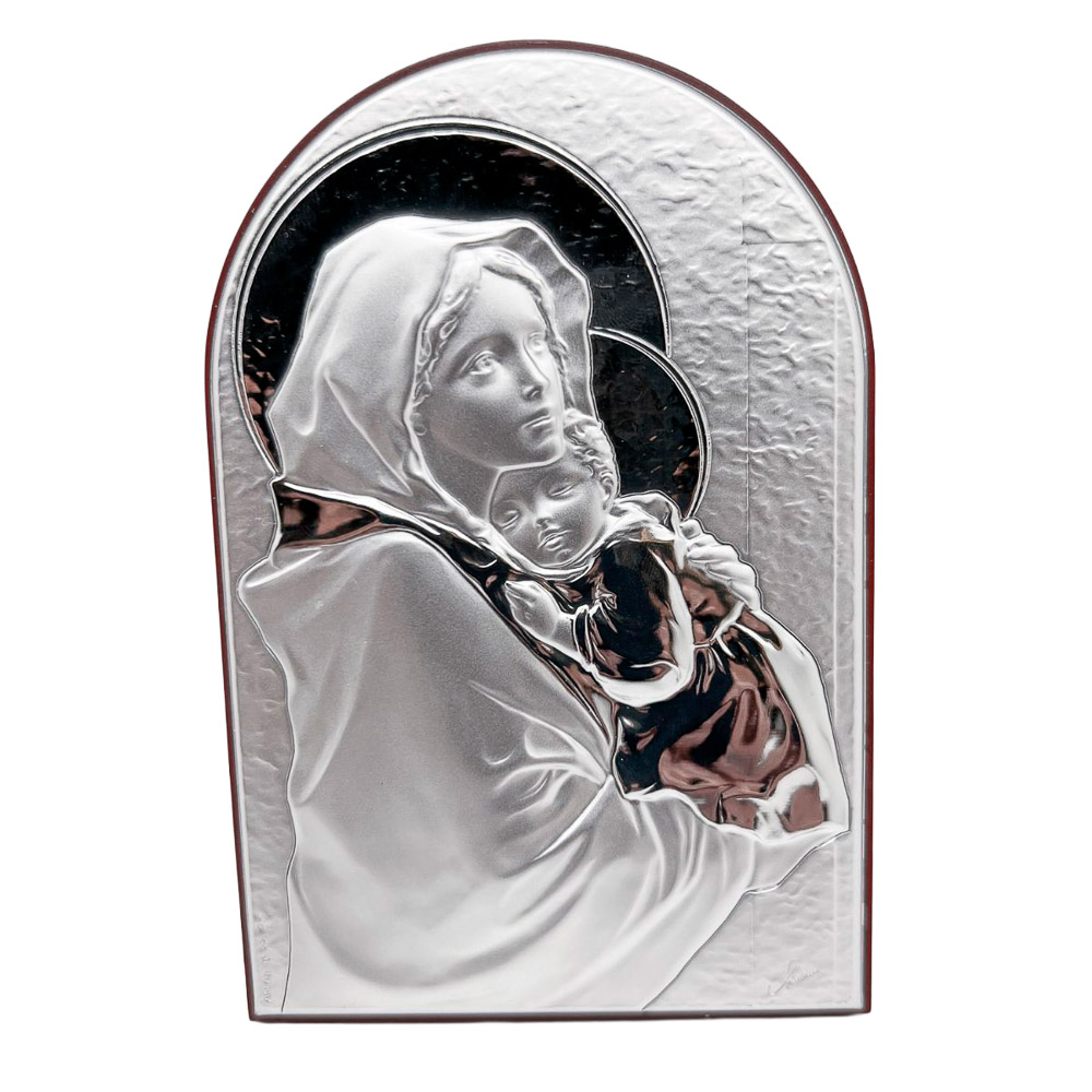 Icono Madonina en plata de ley sobre madera
