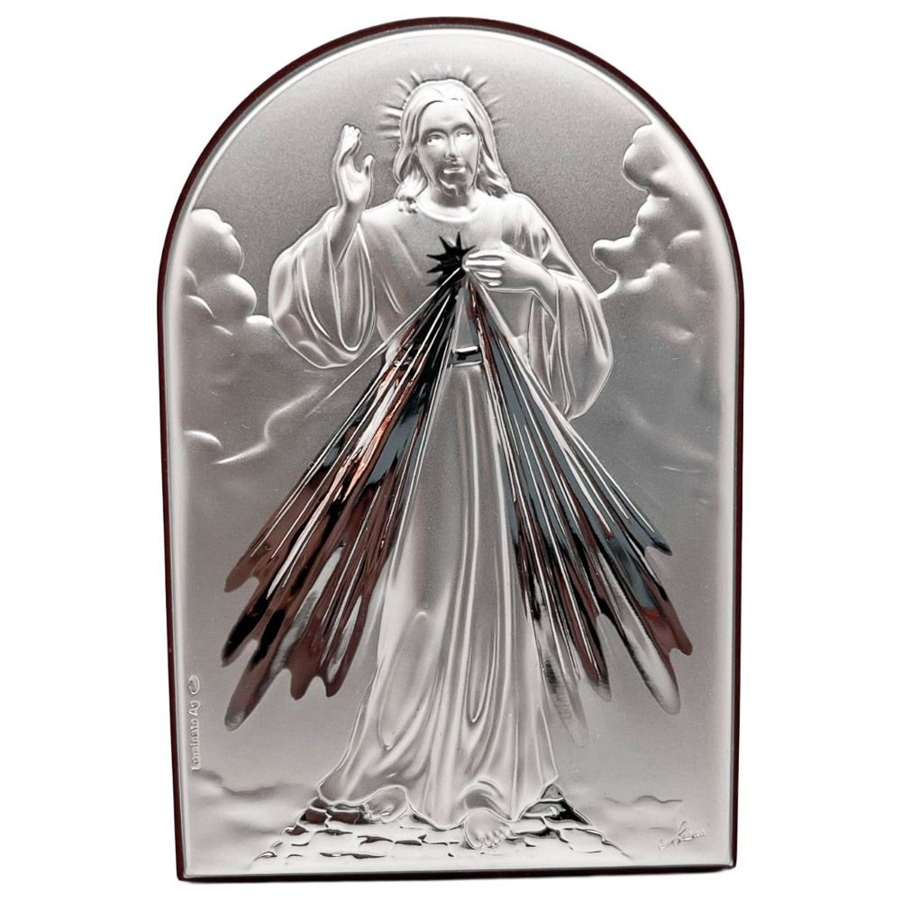 Icono Jes�s Misericordia en plata de ley sobre madera
