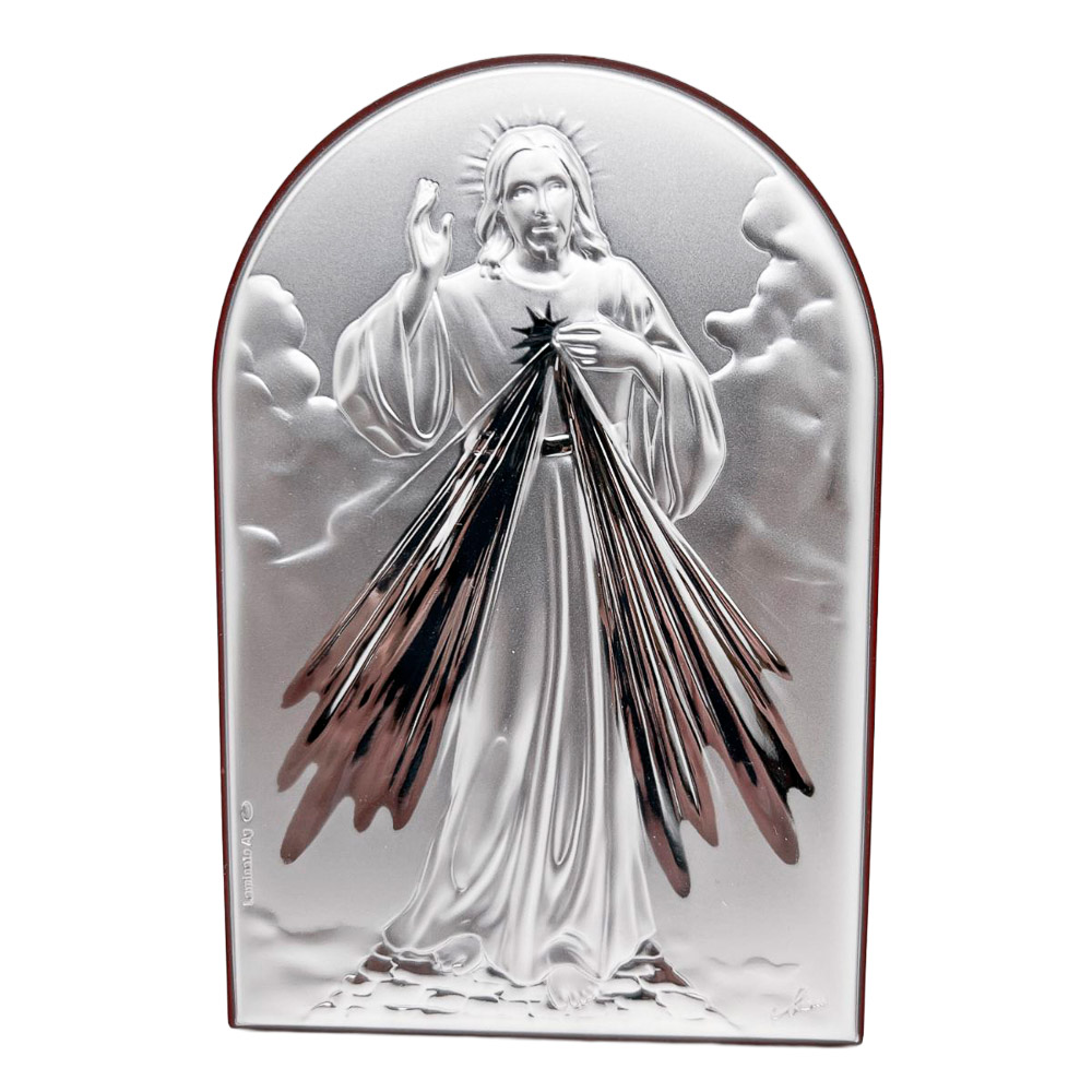 Icono Jes�s Misericordia en plata de ley sobre madera
