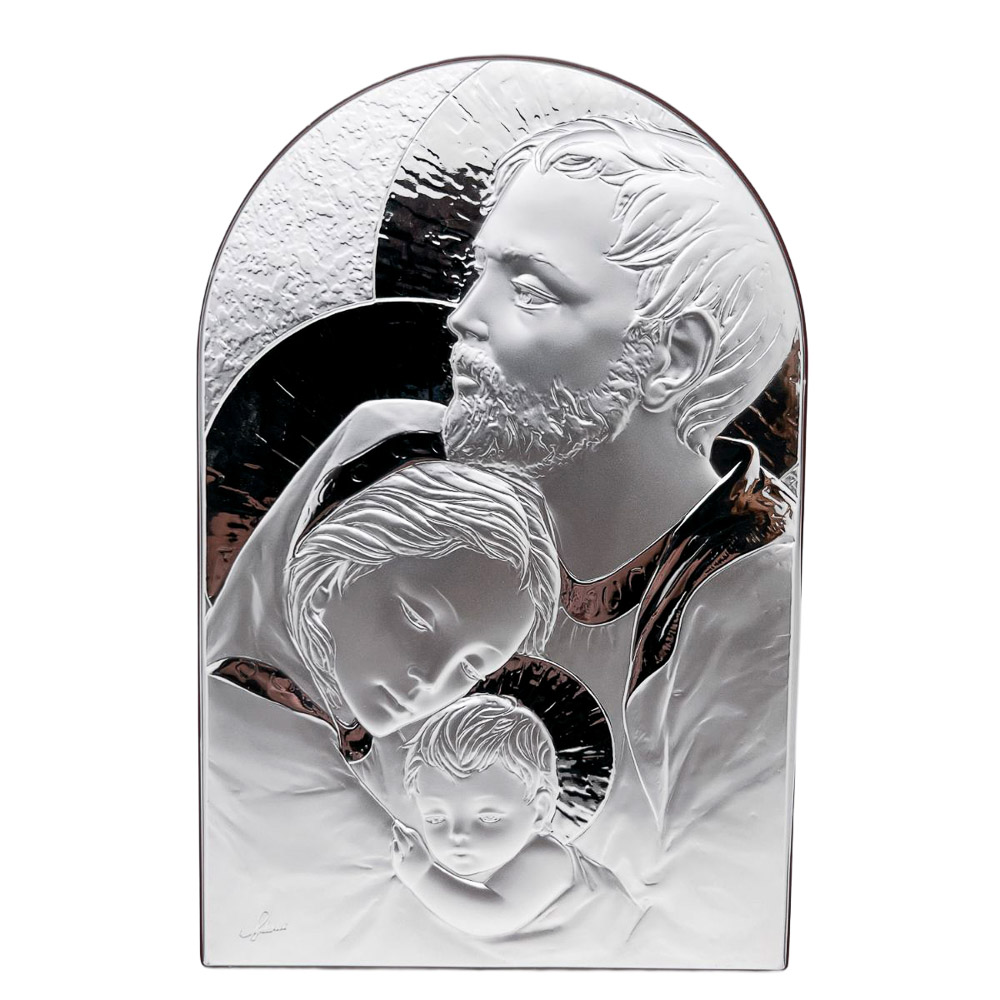 Icono Sagrada Familia en plata de ley sobre madera (20 x 30 cm)