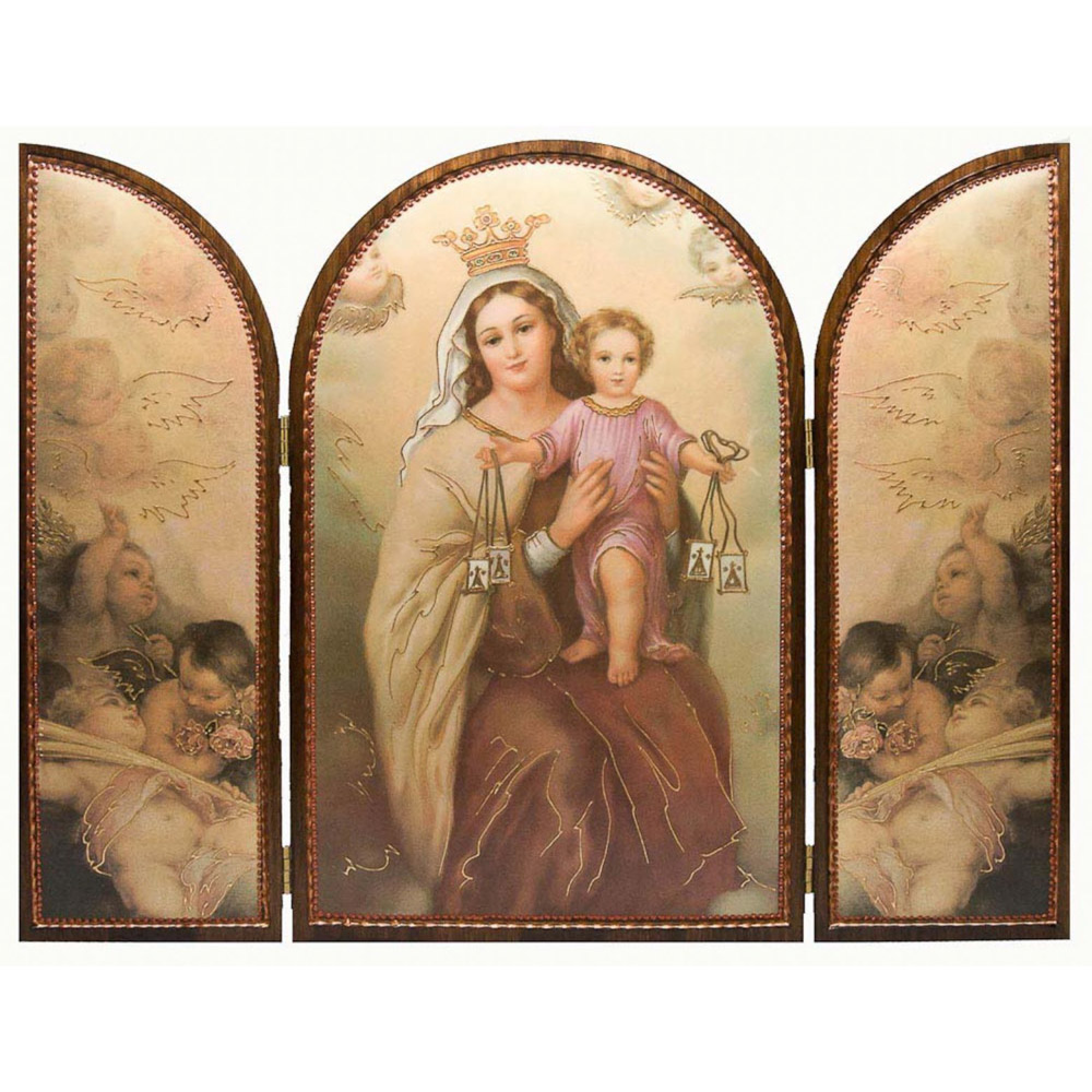 Tr�ptico Virgen del Carmen en madera (37 x 51 cm)