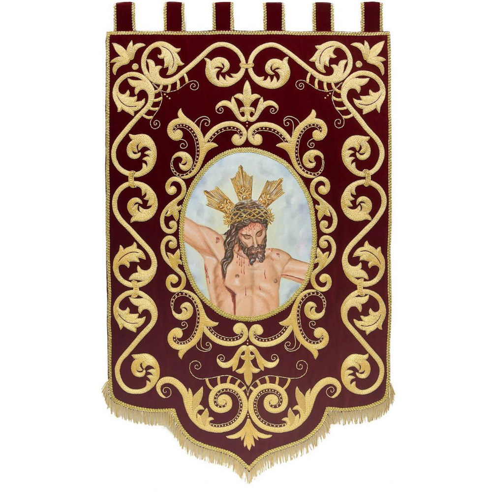 Estandarte con pintura al �leo bordado a mano