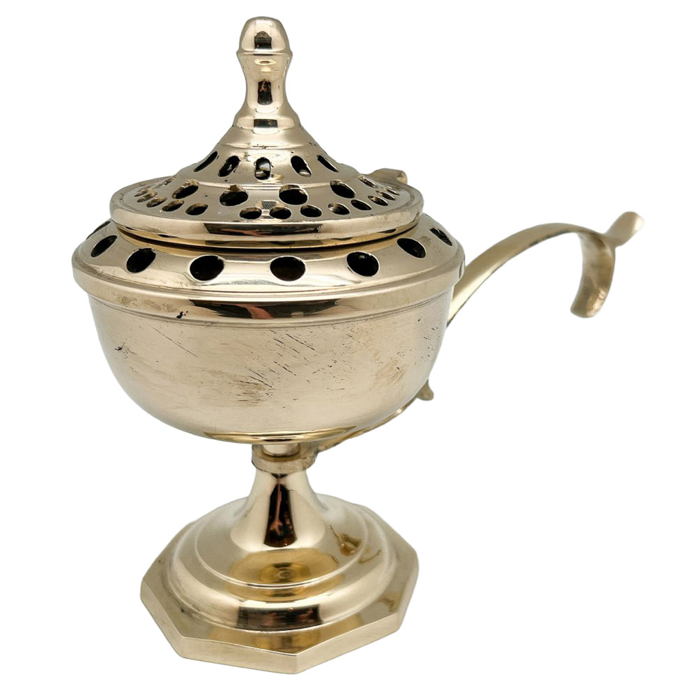 Sahumador de 16 cm en lat�n dorado con base octogonal