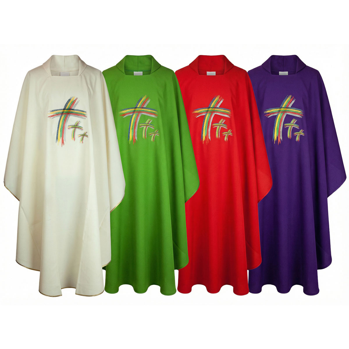 Casulla italiana en tergal bordada con cruces multicolores