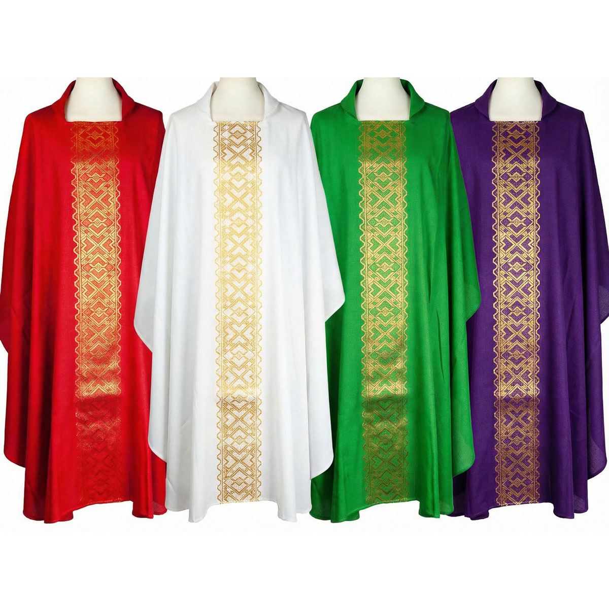 Casulla blanca en tejido esterilla con bordado geom�trico