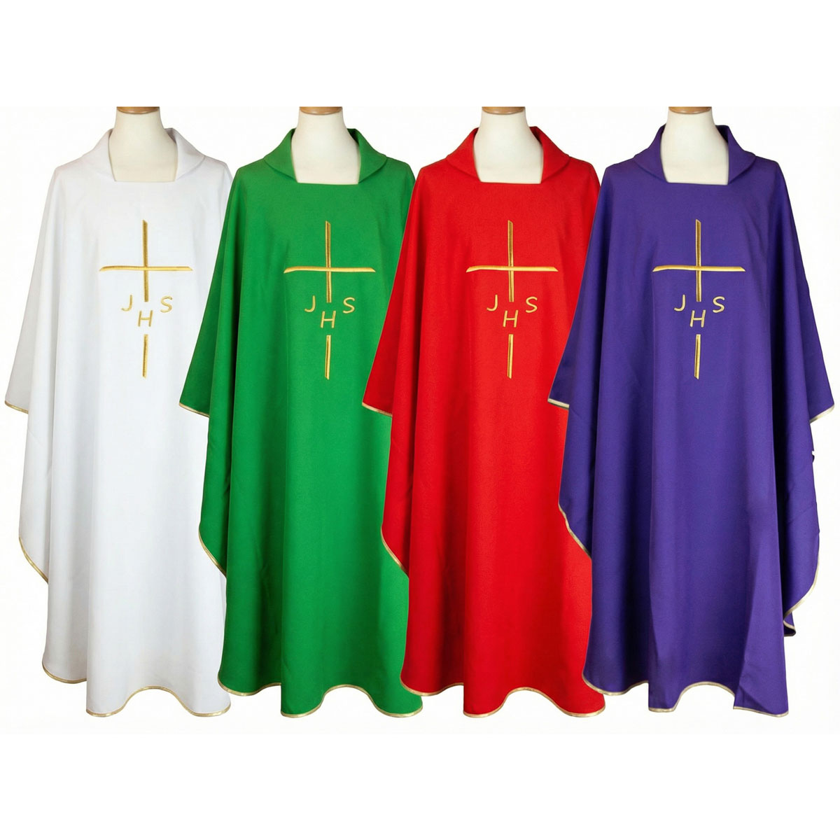 Casulla morada con cruz y monograma JHS