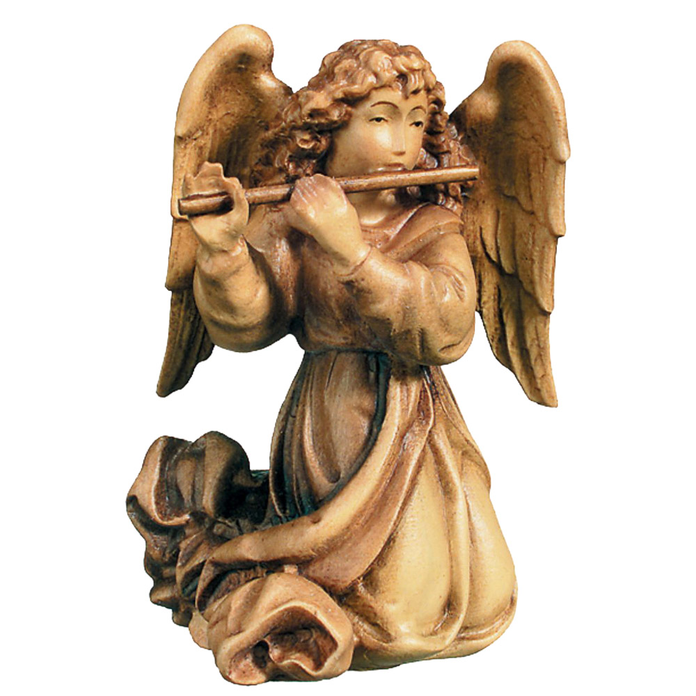 ngel con flauta - Talla de madera Val Gardena.