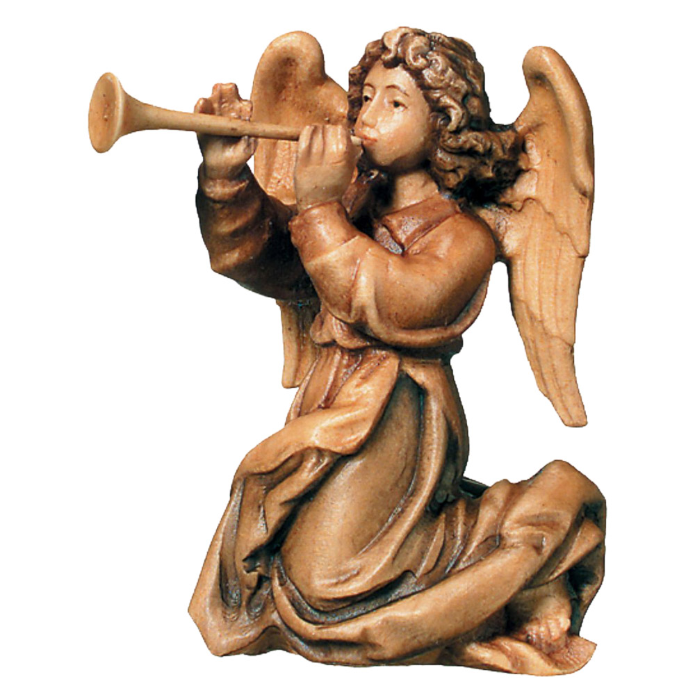 ngel con trompeta - Talla de madera Val Gardena.