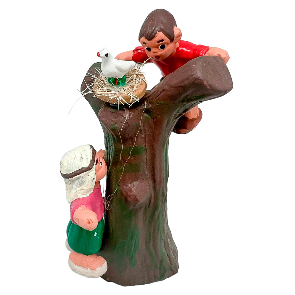 Ni�o y ni�a en �rbol con nido en terracota Alborox - Figura artesanal 5 cm